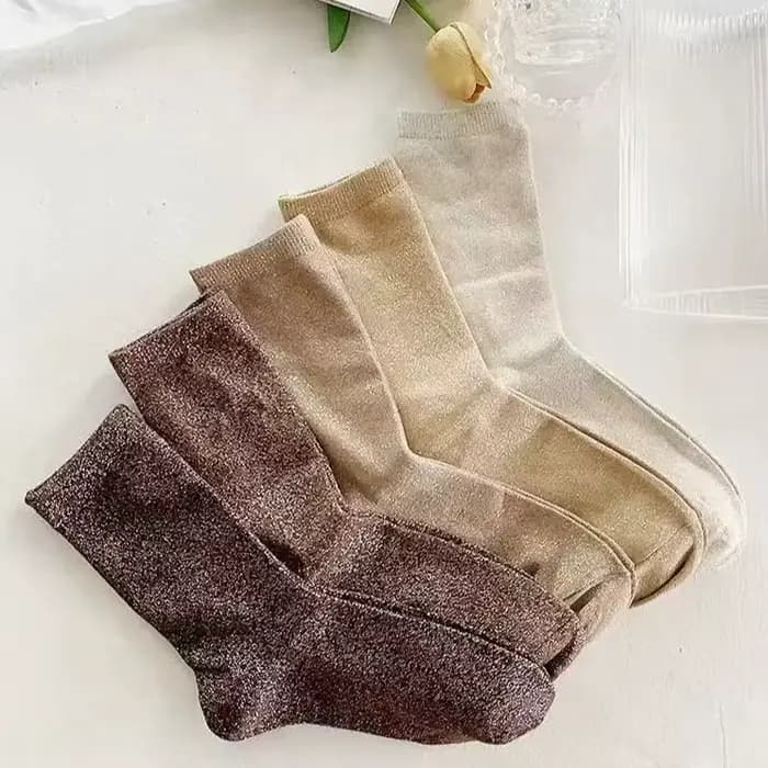5 paires de chaussettes pour femmes, couleur argent brillant et fils dorés et argentés de couleur bo
