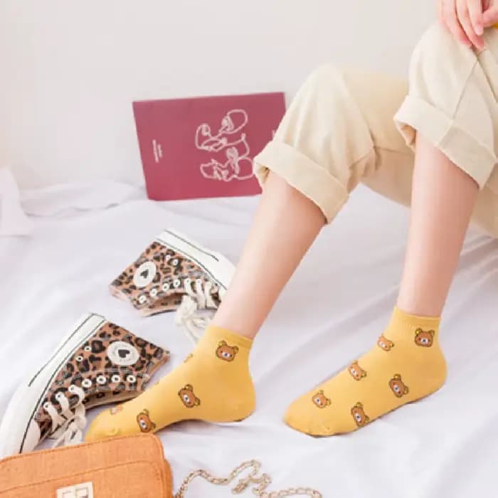 Chaussettes d'ours de dessin animé pour femmes, courtes, chaussettes de rinçage pour filles, animal,