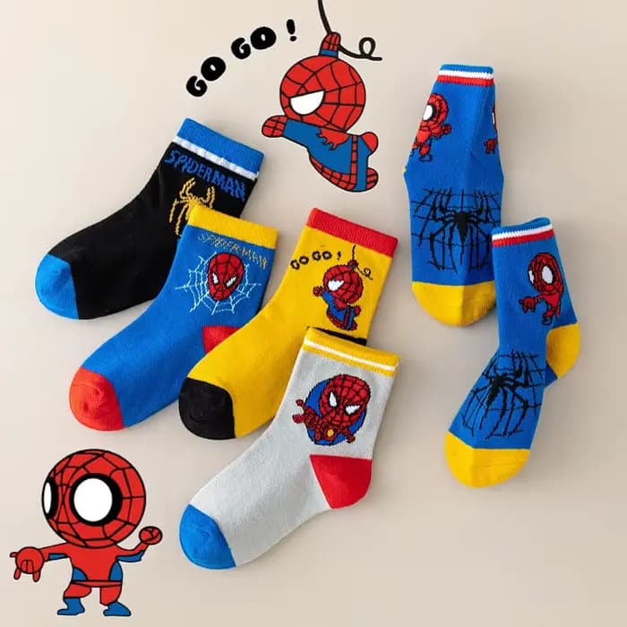 5 paires de chaussettes pour enfants MARVEL Spiderman, chaussettes douces Kawaii pour garçons, chaus