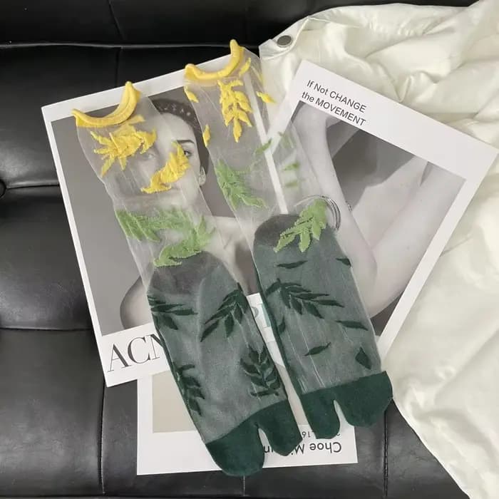 Paire de chaussettes Tabi pour femmes, bas fins et transparents, chaussettes mi-tube à bord roulé po