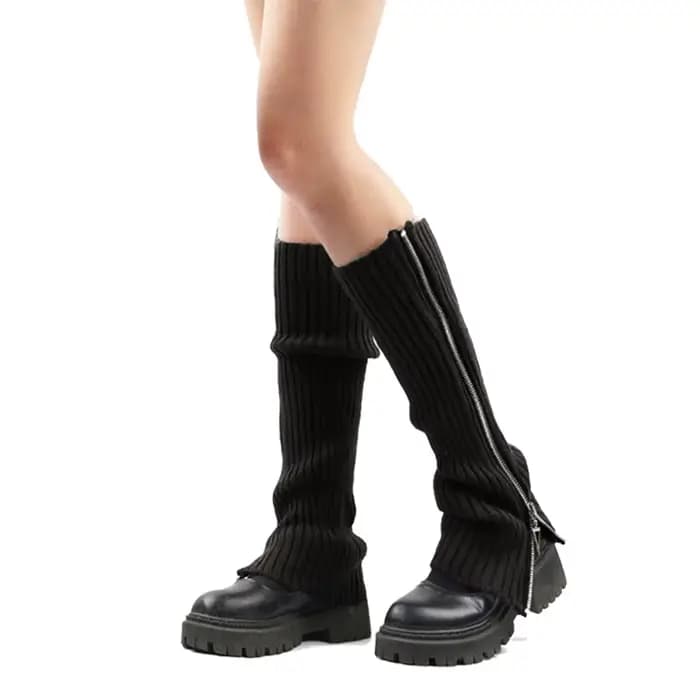 Chaussettes longues en laine pour femmes, jambières, bas à fermeture éclair, coréen, automne, hiver,