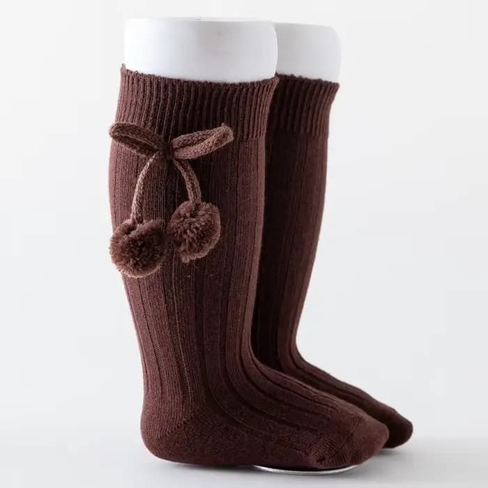 1 paire hiver Kawaii bébé bas coton princesse britannique genou haut Long nœud Pom Tube chaussettes 