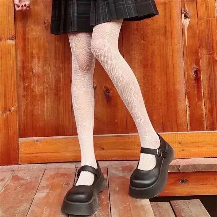 Chaussettes sexy Hello Kitty pour filles, style japonais mignon, chaussettes résille Kuromi pour fem