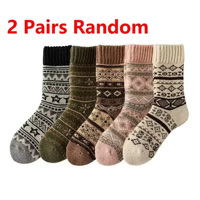 Chaussettes d'hiver en laine, épaisses, Style ethnique rétro, Style Couple, chaudes, mi-mollet, en é
