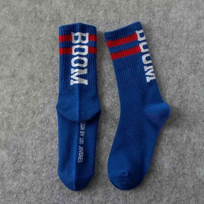 Chaussettes de skateboard montantes pour hommes et femmes, chaussettes avec lettre BOOM, marée fémin