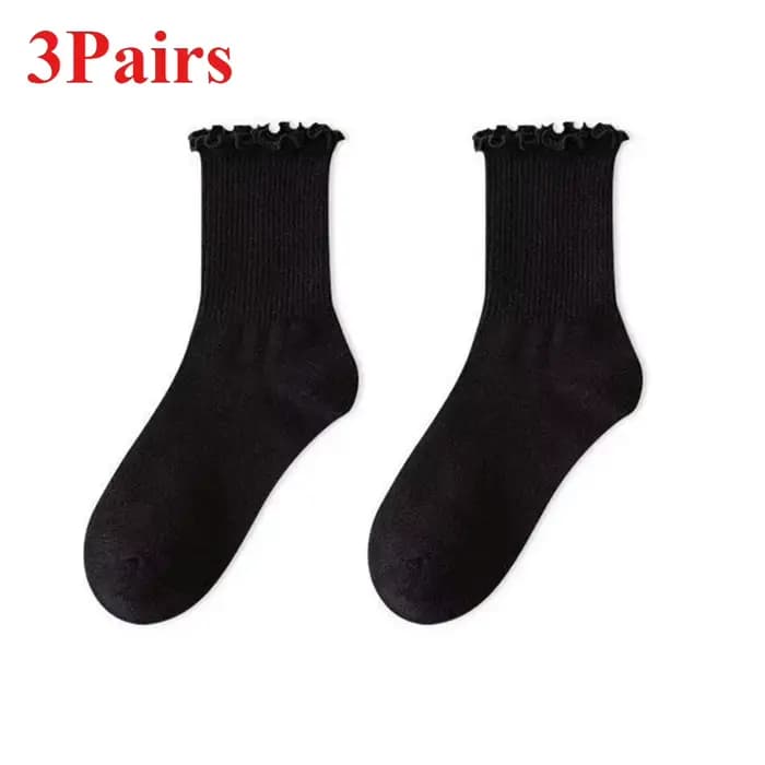 Kawaii – chaussettes à volants pour femmes, couleur unie, en coton, confortables, respirantes, JK