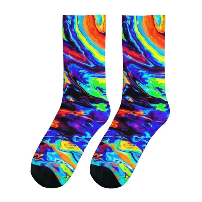 Chaussettes psychédéliques arc-en-ciel pour hommes, chaussettes décontractées à la mode, respirantes
