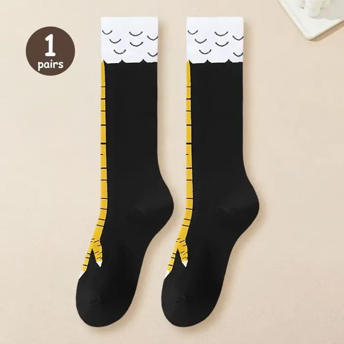 Femmes à la mode genou chaussettes hautes dessin animé drôle poulet griffe motif Fitness sport décon