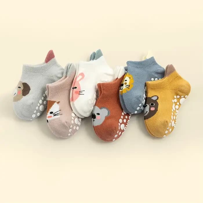 Lot de 6 paires de chaussettes en coton anti-aldes pour bébé garçon et fille, coupe basse, avec poig