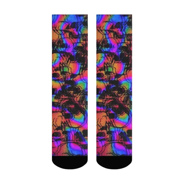 Harajuku rétro psychédélique coloré crâne foncé imprimé chaussettes pour hommes roman rue tendance s