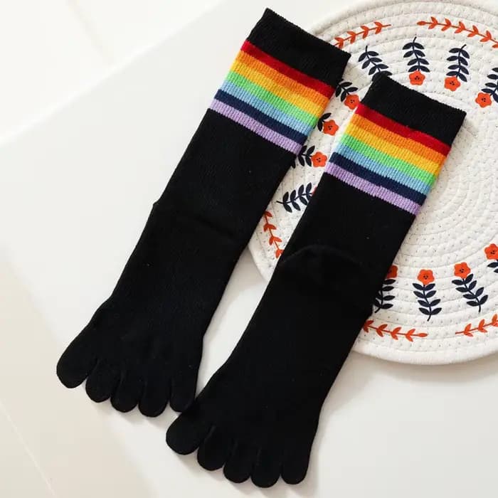 Chaussettes de Sport pour femmes avec orteils mode coloré rayé noir blanc chaussette en coton coréen