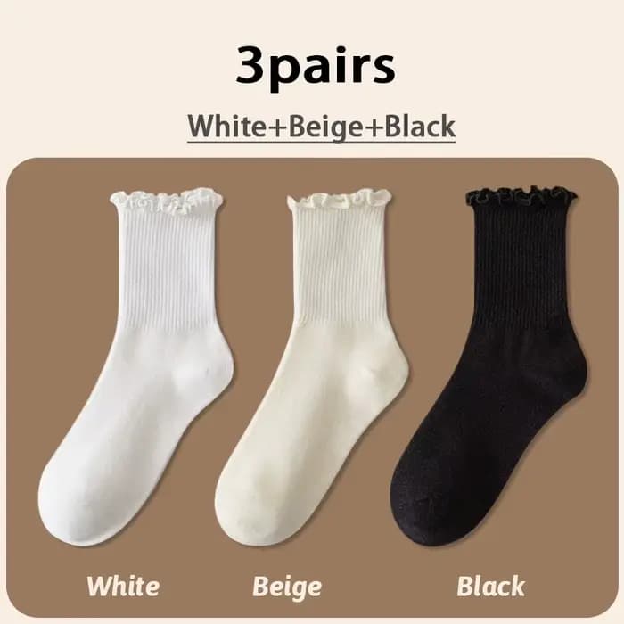 Chaussettes à volants pour femmes 3 paire/lot mi équipage moyen Tube cheville haute respirant noir b