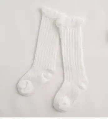 Chaussettes hautes pour filles, longues chaussettes en coton doux en dentelle pour bébé, Meias Princ