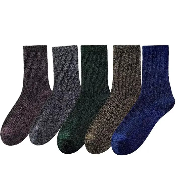 5 paires de chaussettes à paillettes pour femmes, nouveauté, bas respirants or argent, parfaits pour