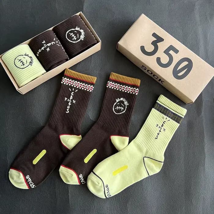 Chaussettes pour hommes 3 paires/boîte Cactus Jack chaussettes coton Sport Hip Hop basket-ball Skate