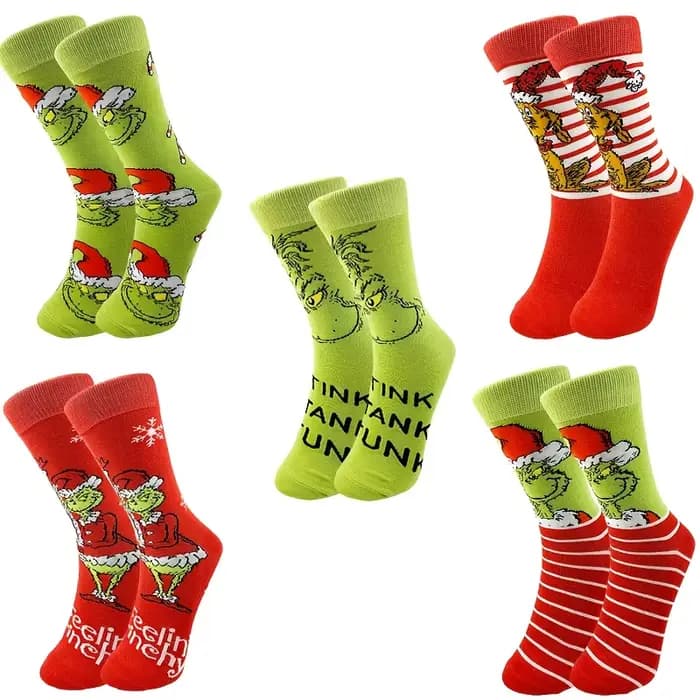 5 paires de chaussettes hautes pour femmes, originales et amusantes, à thème de Noël, en coton respi