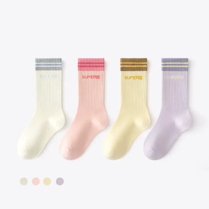 Lot de 4 paires de chaussettes mi-mollet pour filles, colorées et douces, idéales pour le sport et l