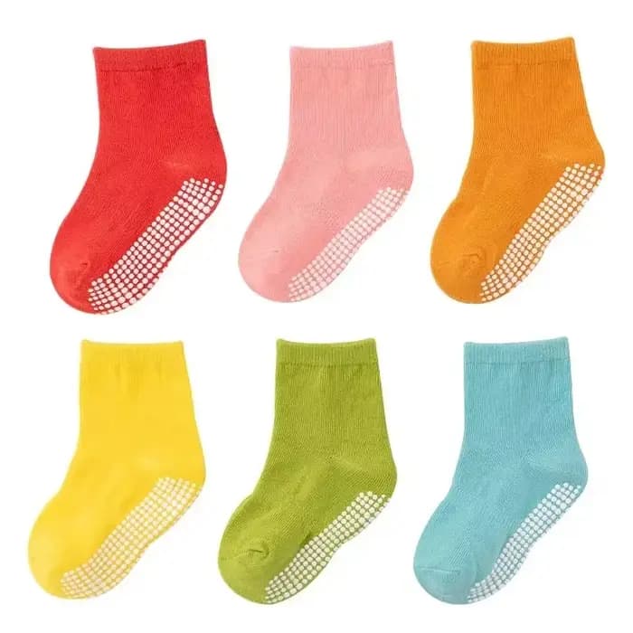 6 paires de chaussettes antidérapantes pour enfants, en coton uni, antidérapantes, respirantes, pour