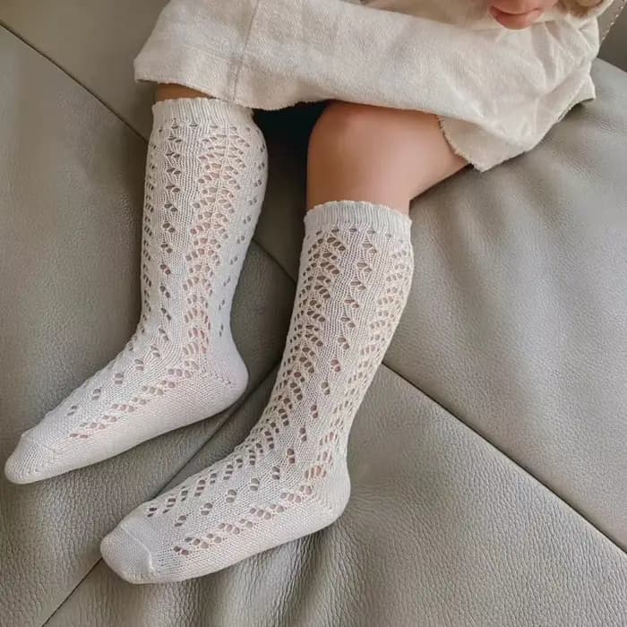 Chaussettes en coton pour filles, hautes, respirantes, longues, ajourées, douces, pour nouveau-né, b