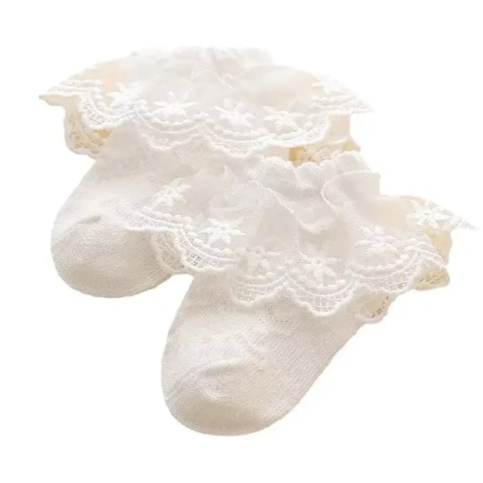 Chaussettes en dentelle florale pour bébés filles de 0 à 8 ans, mignonnes volants blancs, antidérapa