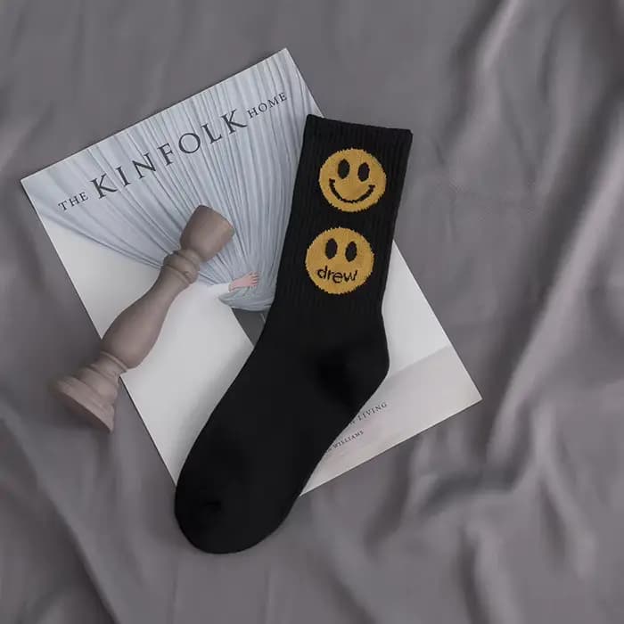 Chaussettes en coton à double bordure Drew House, chaussettes de sport, chaussettes mi-mollet, chaus