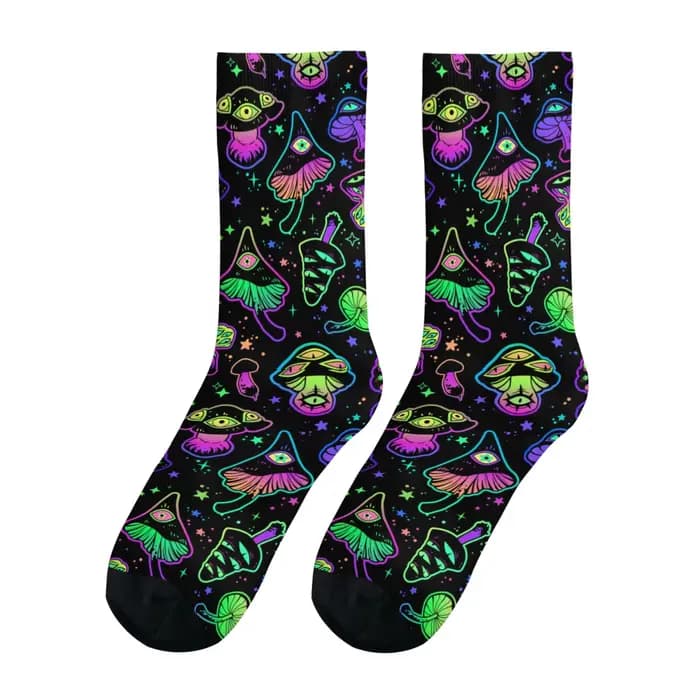 Chaussettes néon motif champignon démon, style Harajuku, mode décontractée, chaussettes pour hommes,