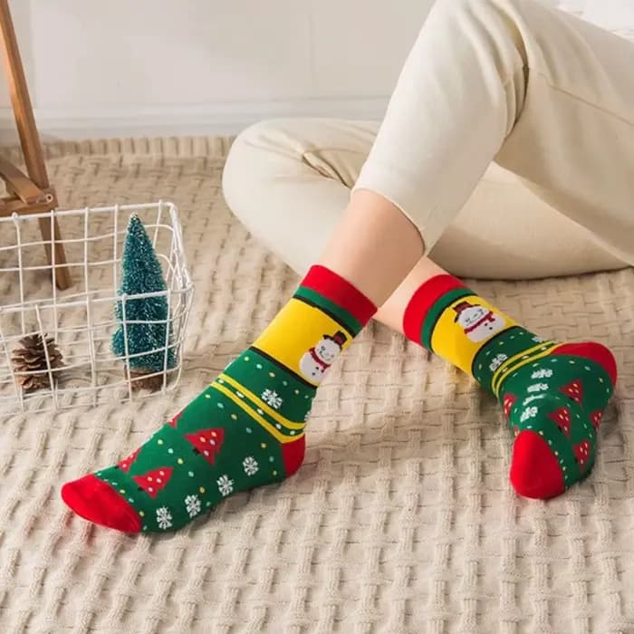 Chaussettes de noël en coton épais, mignonnes, joyeux noël, chaussettes d'équipage, chaussettes d'él