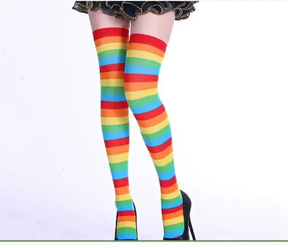 Collants rayés arc-en-ciel pour femmes, collants de fête de danse, Festival, chaussettes longues à h