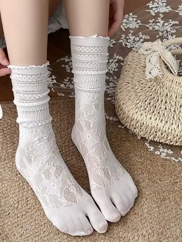 1 à 3 paires disponibles – Chaussettes Tabi japonaises à deux orteils pour femmes, respirantes, élas