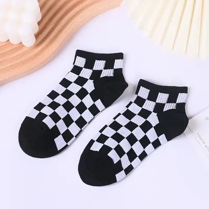 Chaussettes Courtes à Carreaux en Coton pour Femme, Streetwear, Hip Hop, Harajuku, Noir, Blanc, Auto