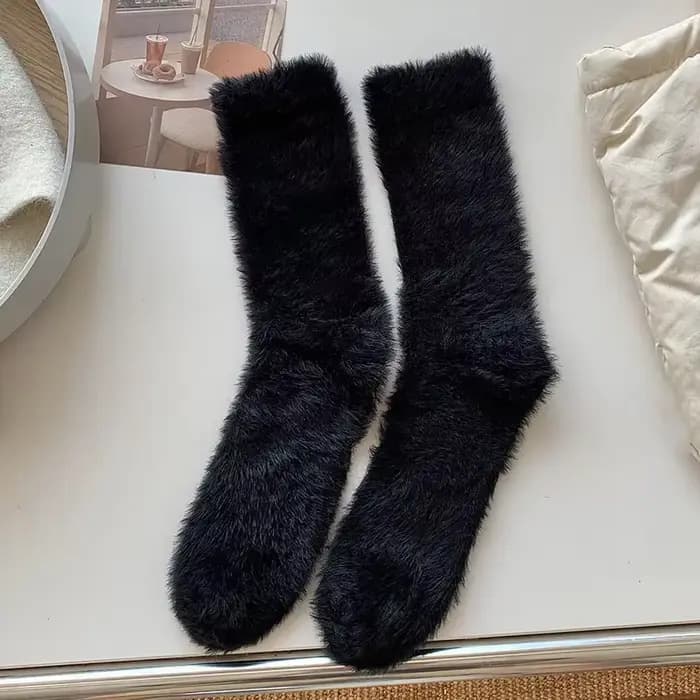 Chaussettes longues en laine de vison pour femmes, chaussettes de sommeil chaudes et épaisses, mi-mo
