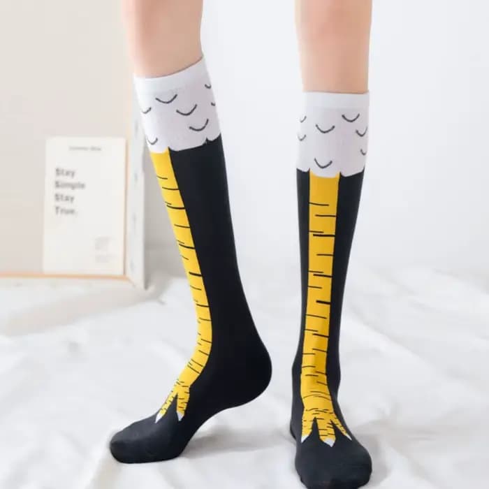 Pattes de poulet pieds chaussettes longues femmes sur le genou bas drôle dessin animé poulet jambe g