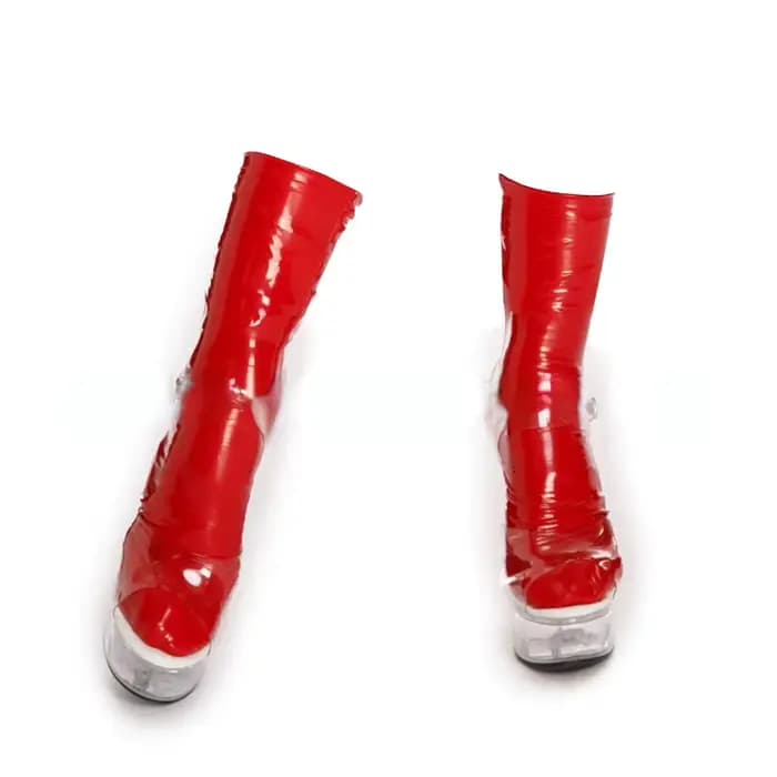 Chaussettes de pied en cuir PU pour femmes, Sexy, Tube bas, bas courts brillants, rouge et noir, pai
