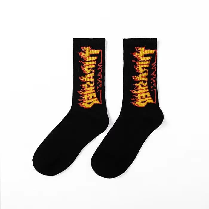 Chaussettes tendance pour hommes et femmes, chaussettes hautes coréennes, flamme jaune Ins, Style Ha
