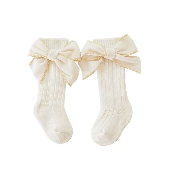 Citgeett-Chaussettes longues et douces pour bébé fille, bas en coton avec nœuds en velours pour nour