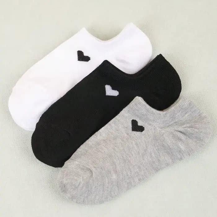 Chaussettes No-Show pour femmes – Motif cœur, noires, blanches et grises, polyvalentes et classiques
