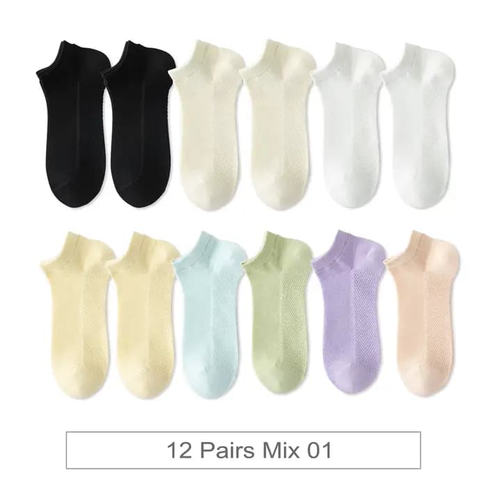 12 paires de nouvelles chaussettes en coton pour femmes, chaussettes courtes en maille fine, respira