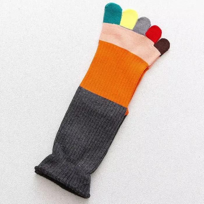 Chaussettes amusantes pour femmes, 100 coton, patchwork coloré, longues, à cinq doigts, courtes, pou