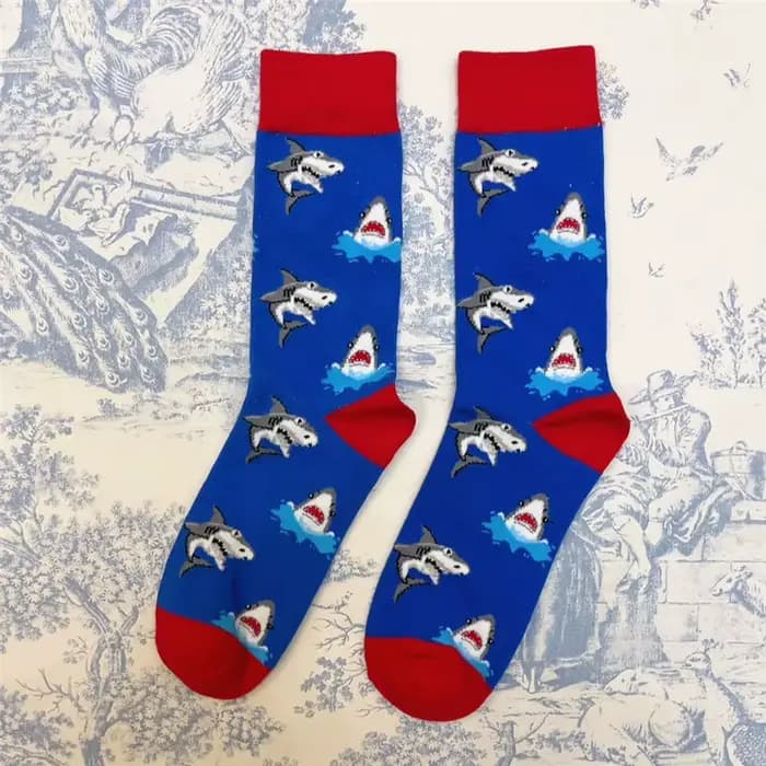 1 paire de chaussettes unisexes grand requin blanc, en coton peigné, dessin animé Hip Hop, Skateboar