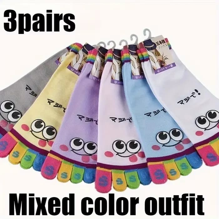 Chaussettes à cinq doigts pour femmes, motif dessin animé mignon, chaussettes en coton colorées à or