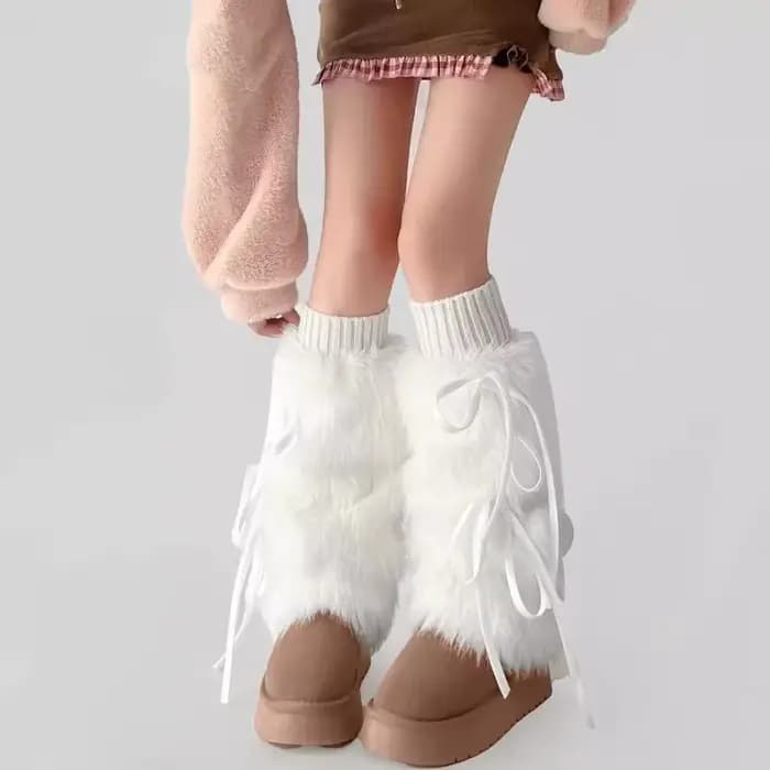 Guêtres en fausse fourrure blanche, couvre-bottes, style Y2K gothique, chaussettes unies, chaussette