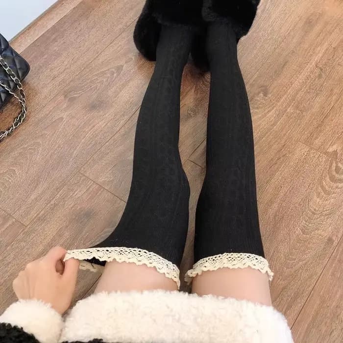 Lolita-Chaussettes longues en dentelle sexy pour femmes, chaussettes hautes au-dessus du genou, bas 