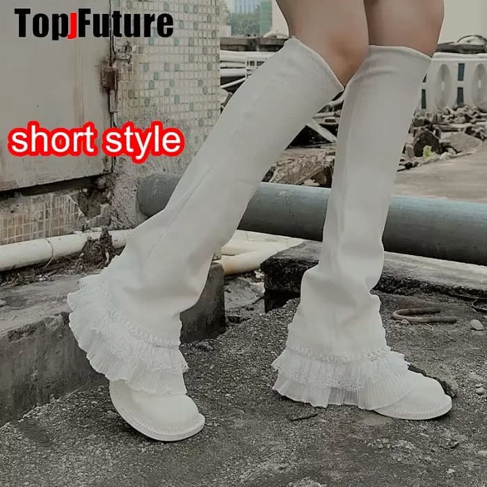 Femmes Y2k fille Patchwork dentelle à volants gothique Lolita sur genou haute chaussette Kawaii dent