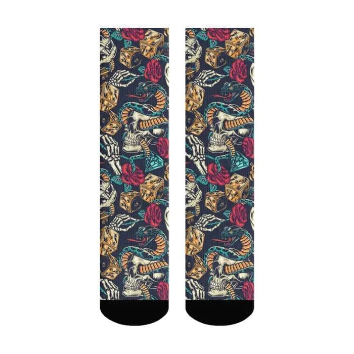 Chaussettes rétro à motif de crâne et de rose, confortables et respirantes pour hommes, chaussettes 