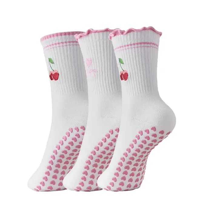 3 paires, 3 paires de chaussettes de Pilates mignonnes avec poignées chaussettes de Yoga à volants p