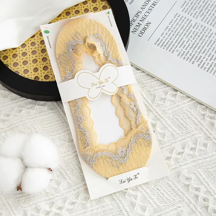 Chaussettes en dentelle bicolore pour femme, respirantes, invisibles, sexy, anti-chute, silicone, or