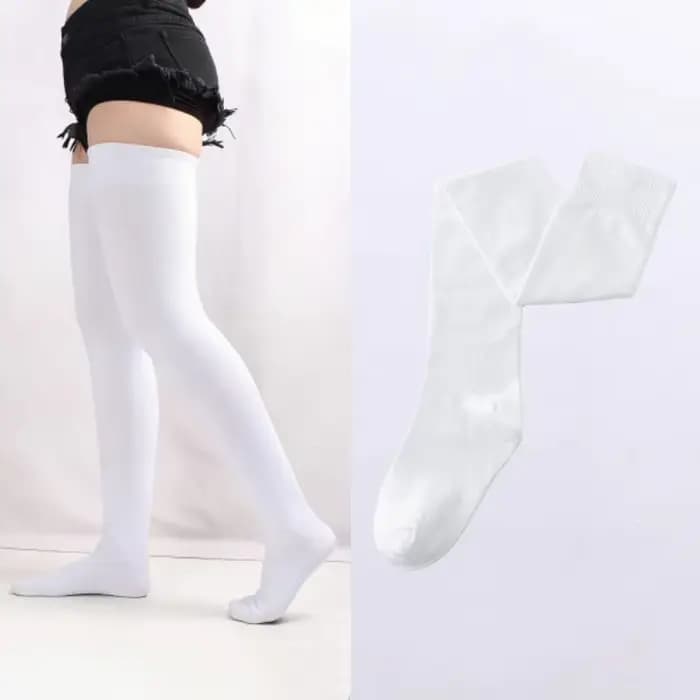 1 paire de chaussettes au-dessus du genou pour femmes, en coton peigné, taille plus, longues, coupe 