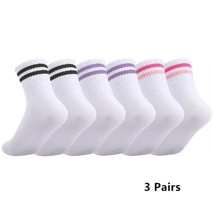 3 paires de chaussettes de sport pour filles de 9 à 12 ans avec des rayures rétro, des cœurs et des 
