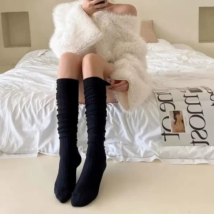Bas de printemps longueur genou pour femmes, chaussettes à poils blancs, bottes amincissantes JK pou