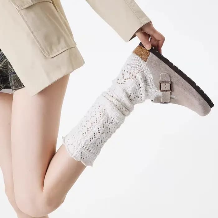 Chaussettes tricotées rétro en Relief pour femmes, chaussettes empilées au mollet ajouré, chaudes, m